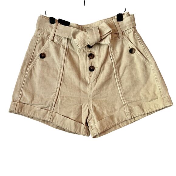 BLANKNYC Exposed Button Twill Self Belted Cuffed Cargo Shorts Camel Size 28 NWT - Picture 1 of 13